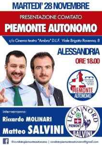 Salvini e Molinari martedì ad Alessandria presentano il comitato referendario 'Piemonte Autonomo' CorriereAl 1