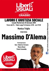 Lunedì pomeriggio a Casale Massimo D'Alema apre la campagna elettorale di Liberi e Uguali con Pietro Grasso CorriereAl