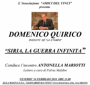 Venerdì l'inviato di guerra de La Stampa Domenico Quirico ospite dell'associazione Amici del Vinci CorriereAl